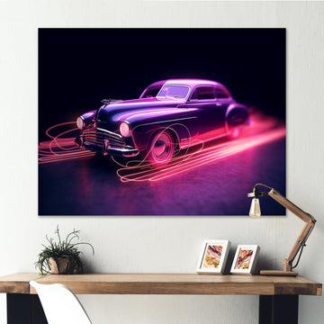 Neon Light American Muscle Car - Cars American Muscle Canvas Wall Art